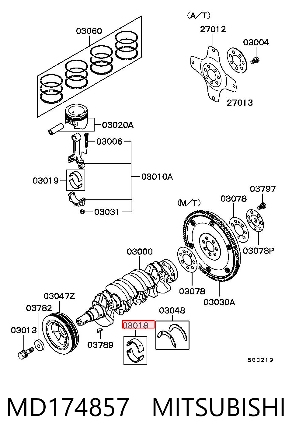 MD174857 Mitsubishi Panewki główne wału korbowego, zestaw, standardowe (STD)
