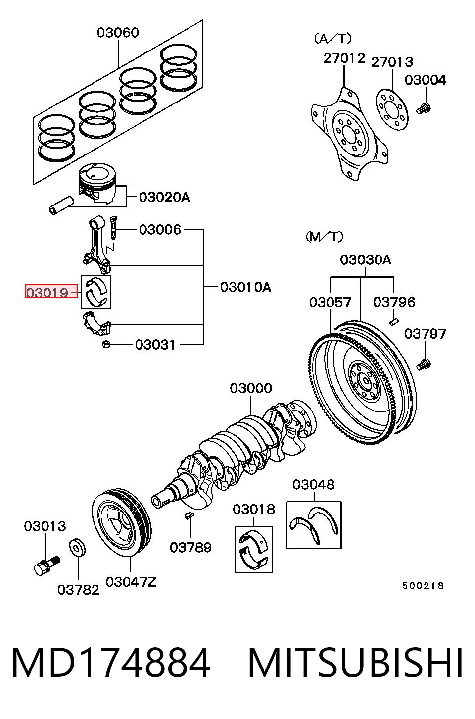 MD174884 Mitsubishi Panewki korbowodowe wału korbowego, zestaw, standardowe (STD)