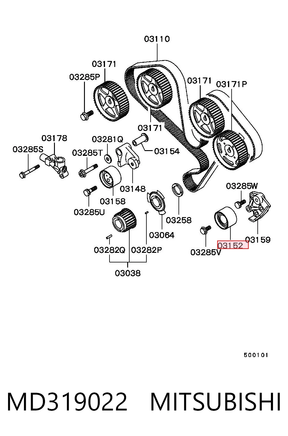 MD319022 Mitsubishi Rolka prowadząca kierunkowa paska rozrządu