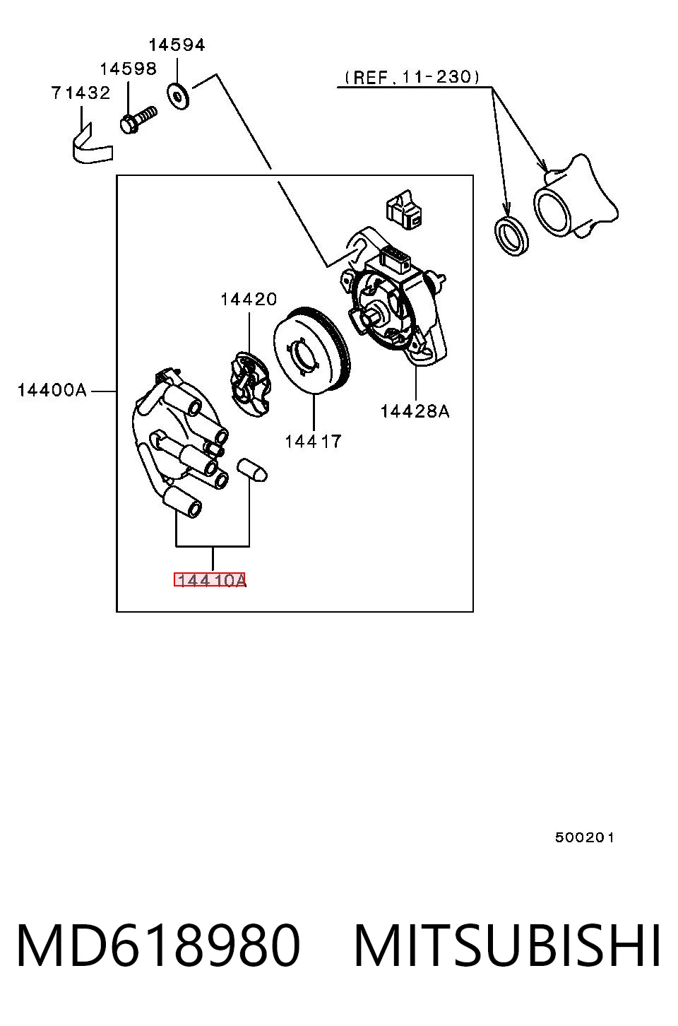 Kopułka rozdzielacza zapłonu  do Mitsubishi L 200 K60, K70