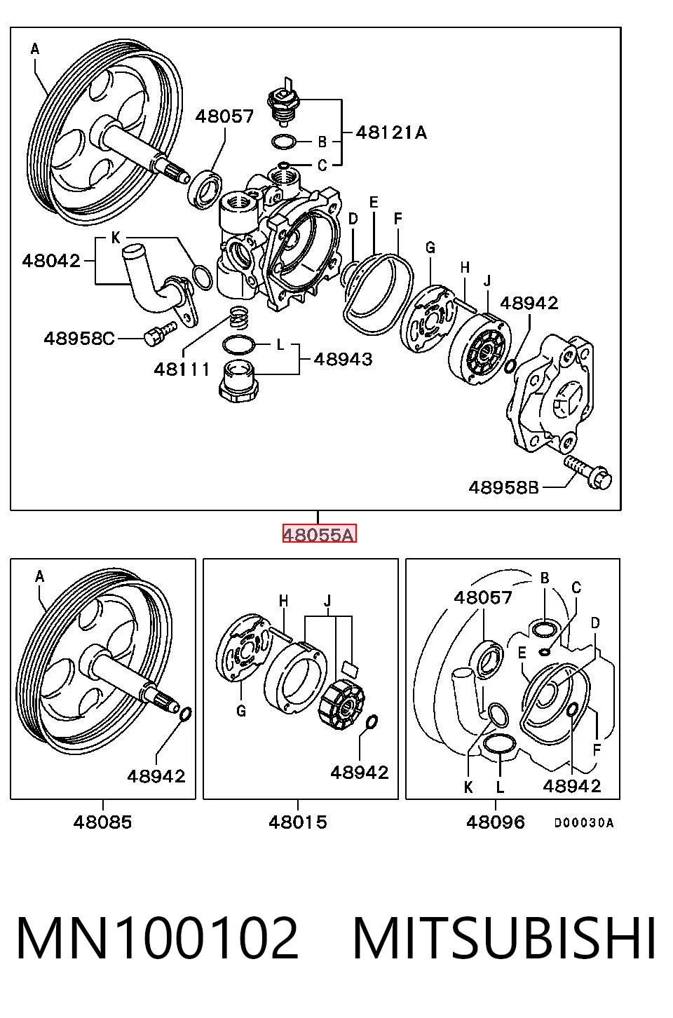 MN100102 Mitsubishi Pompa wspomagania hydraulicznego kierownicy