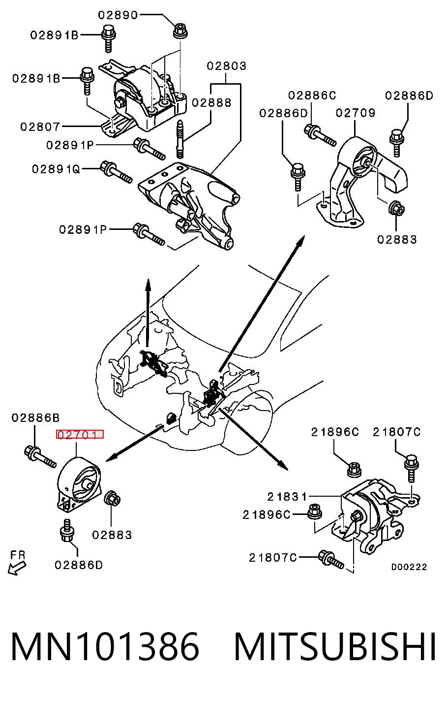 MN101386 Mitsubishi Poduszka (podpora) silnika przednia