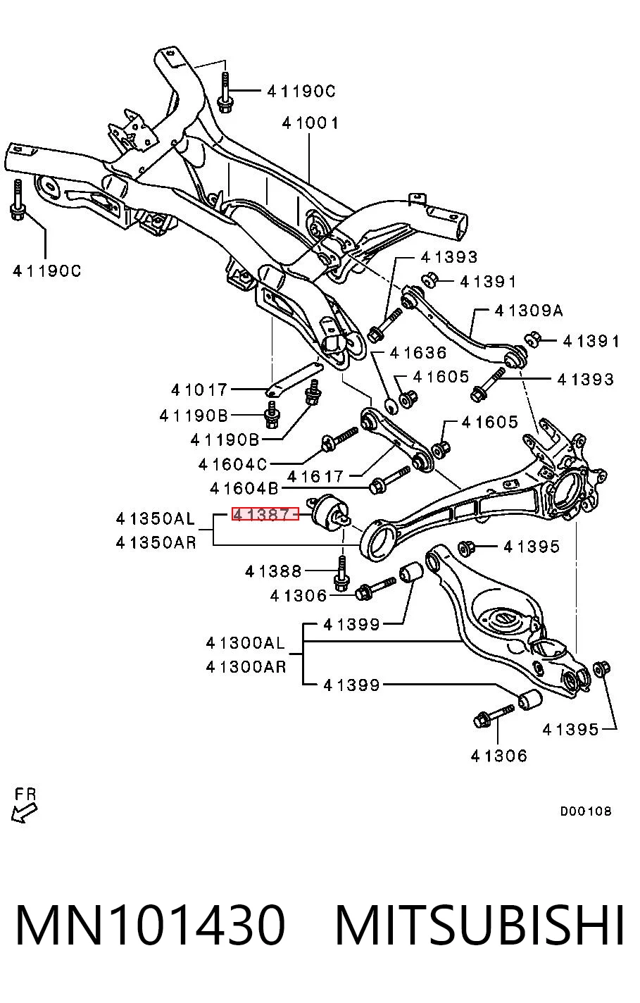 MN101430 Mitsubishi Silentblock tylnego wahacza podłużnego przedni