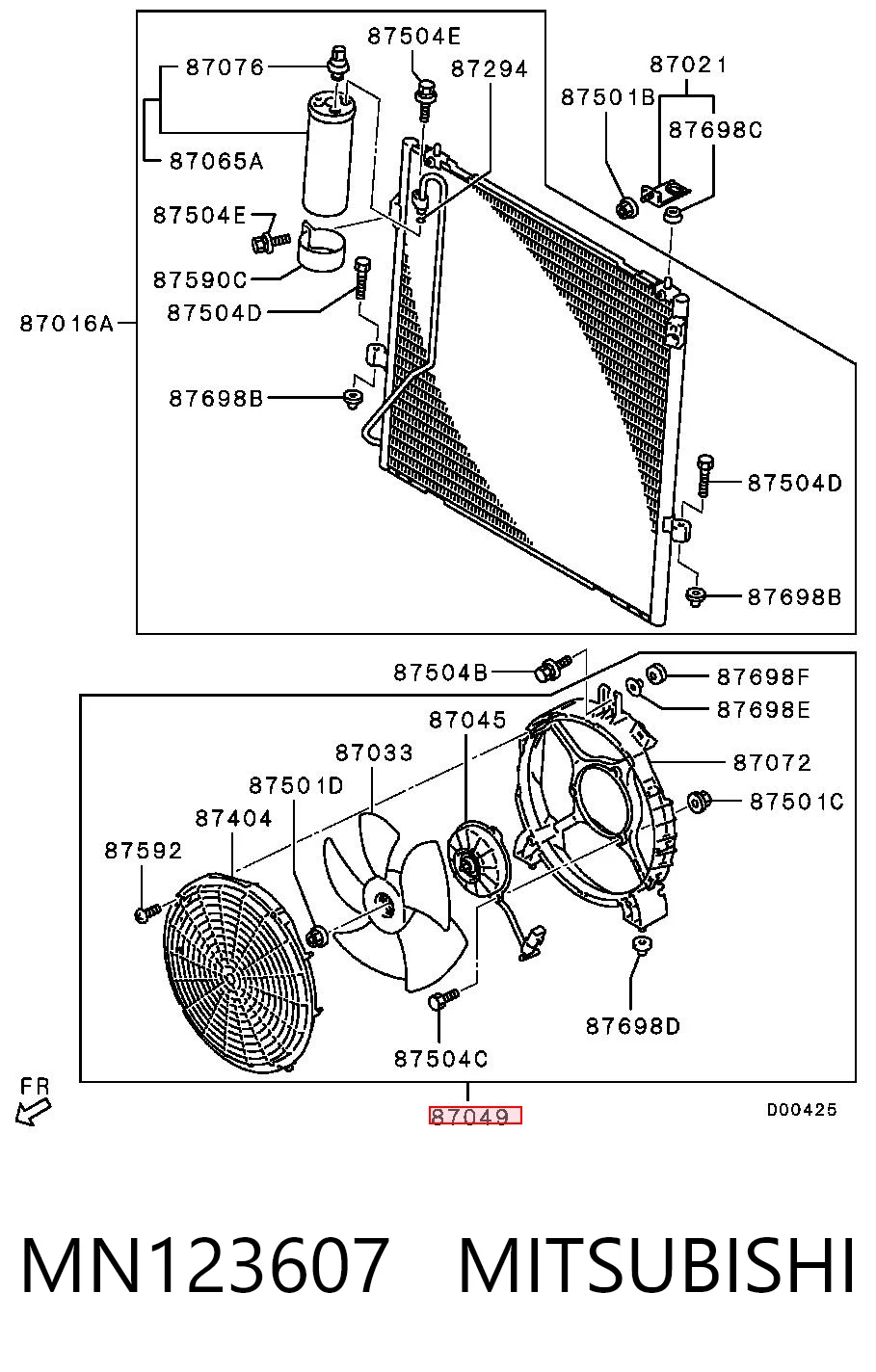 MN123607 Mitsubishi Dyfuzor chłodnicy klimatyzacji, w komplecie z wirnikiem i silnikiem