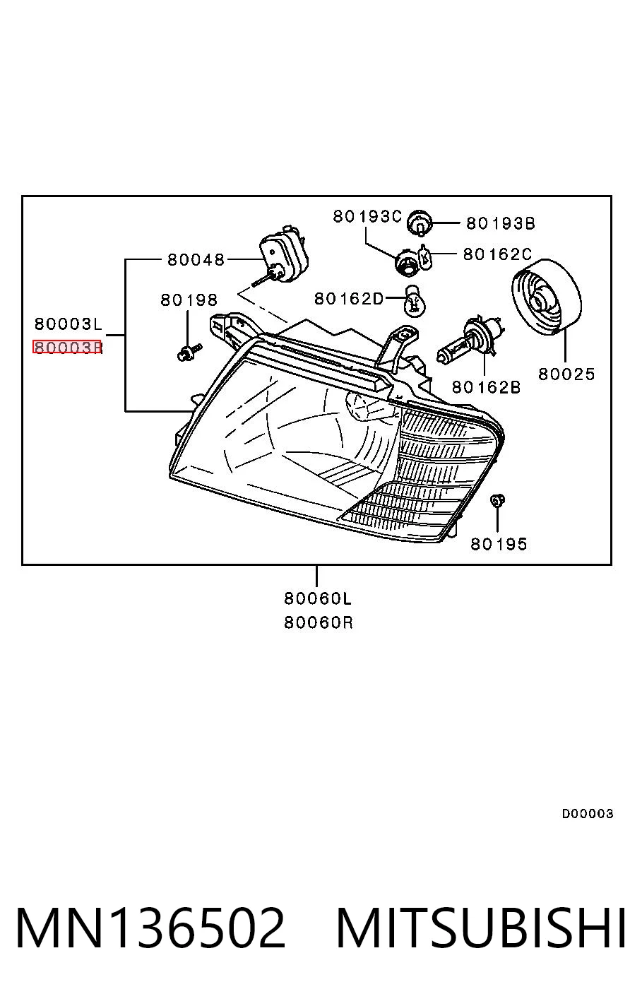 Reflektor prawy Mitsubishi Pajero III SUV (V70) (2000 - 2006) cena, od 151,53 USD
