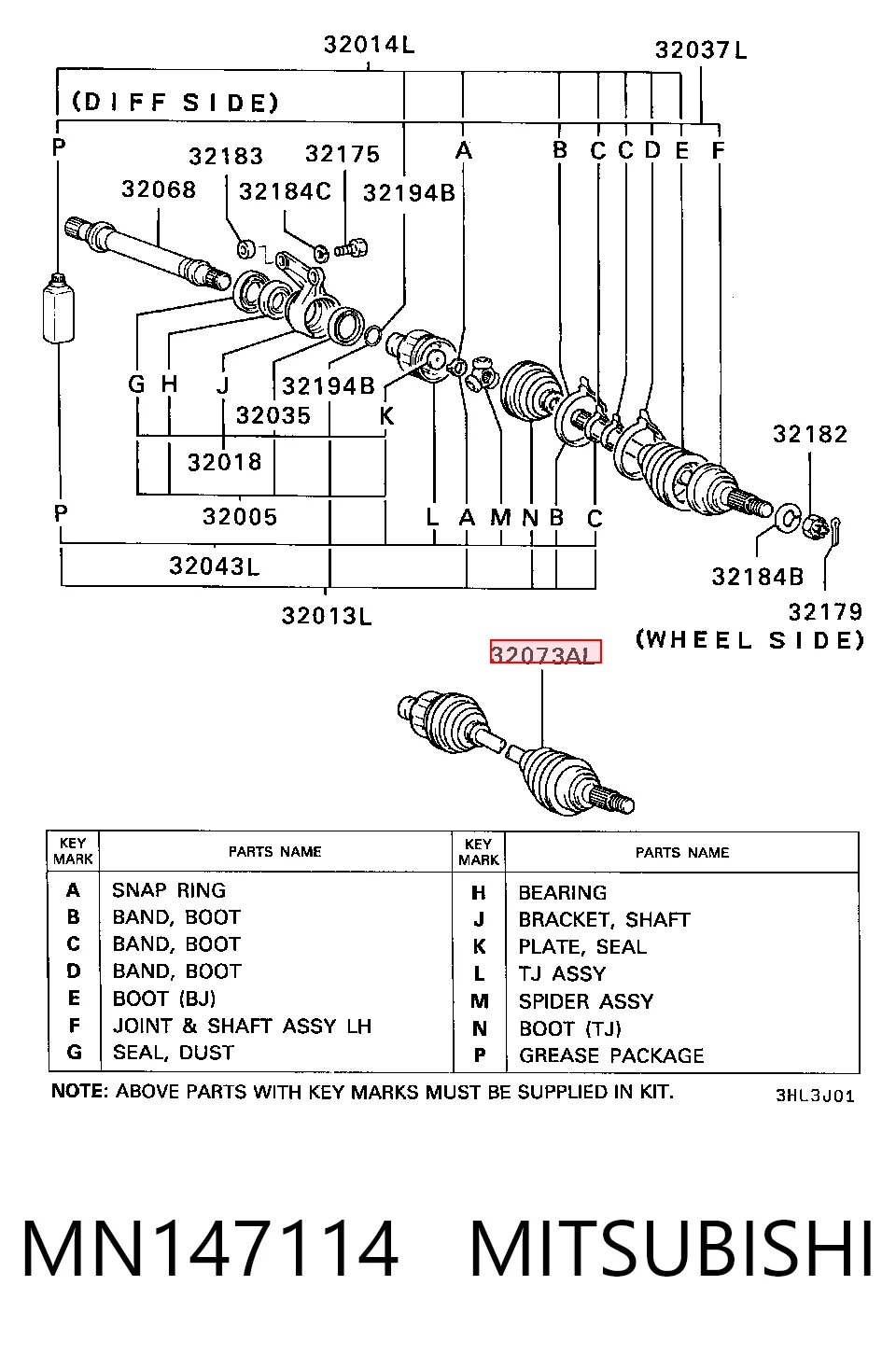Półoś napędowa przednia lewa do Mitsubishi Lancer V CB, CD, CE