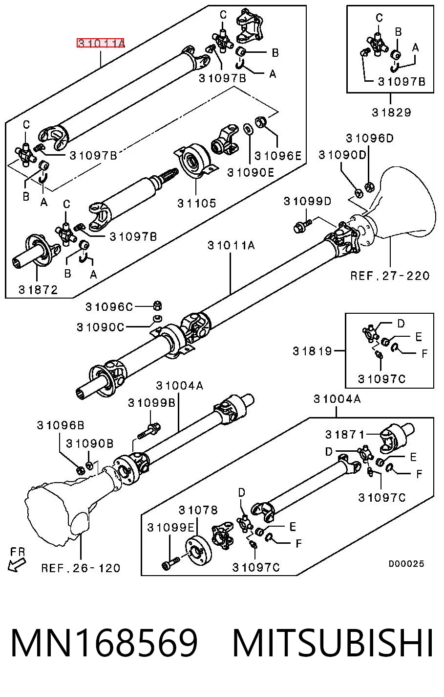 Wał Cardana tylny, kompletny do Mitsubishi L 200 IV KA, KB