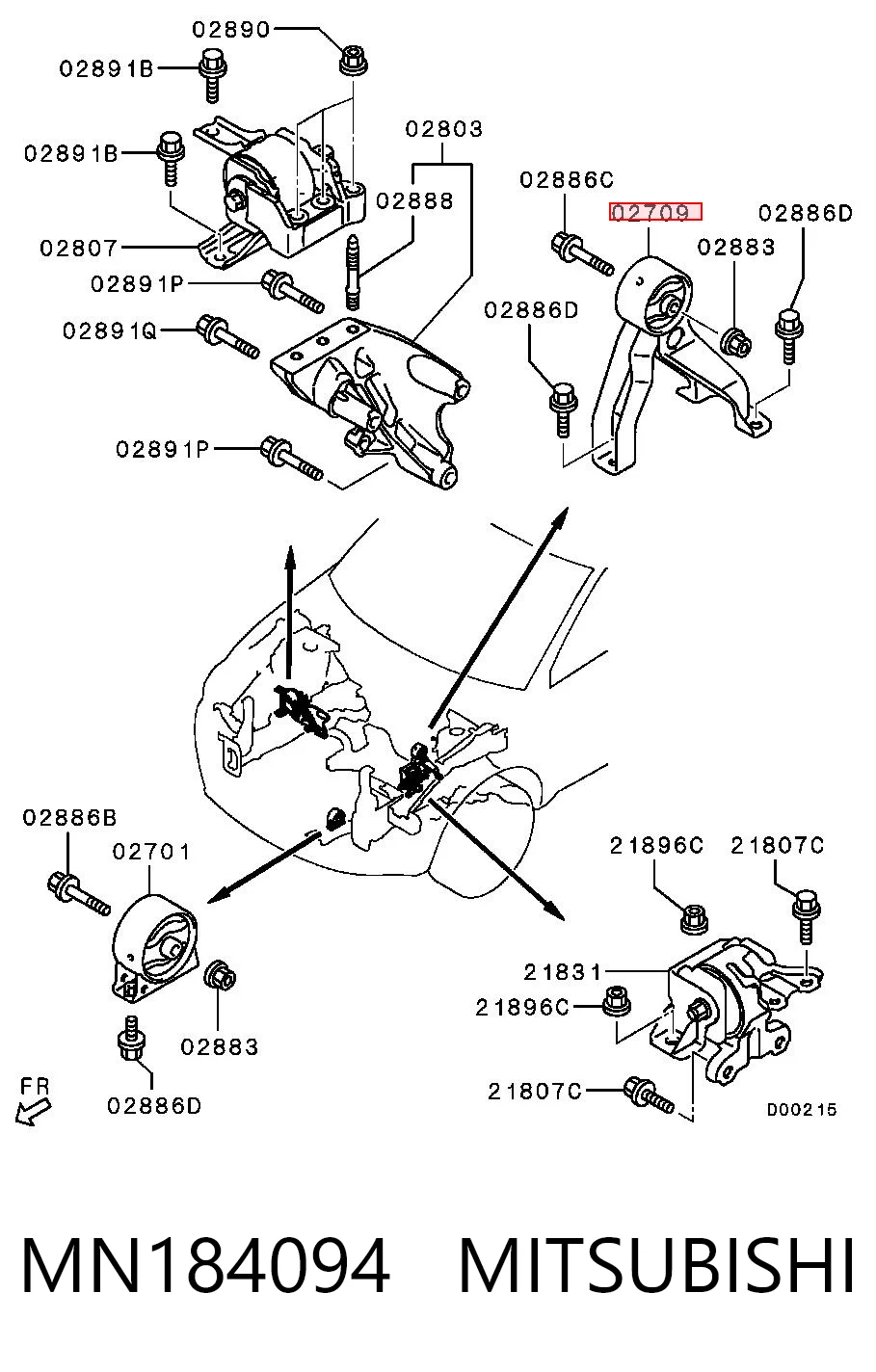 MN184094 Mitsubishi Poduszka (podpora) silnika tylna prawa