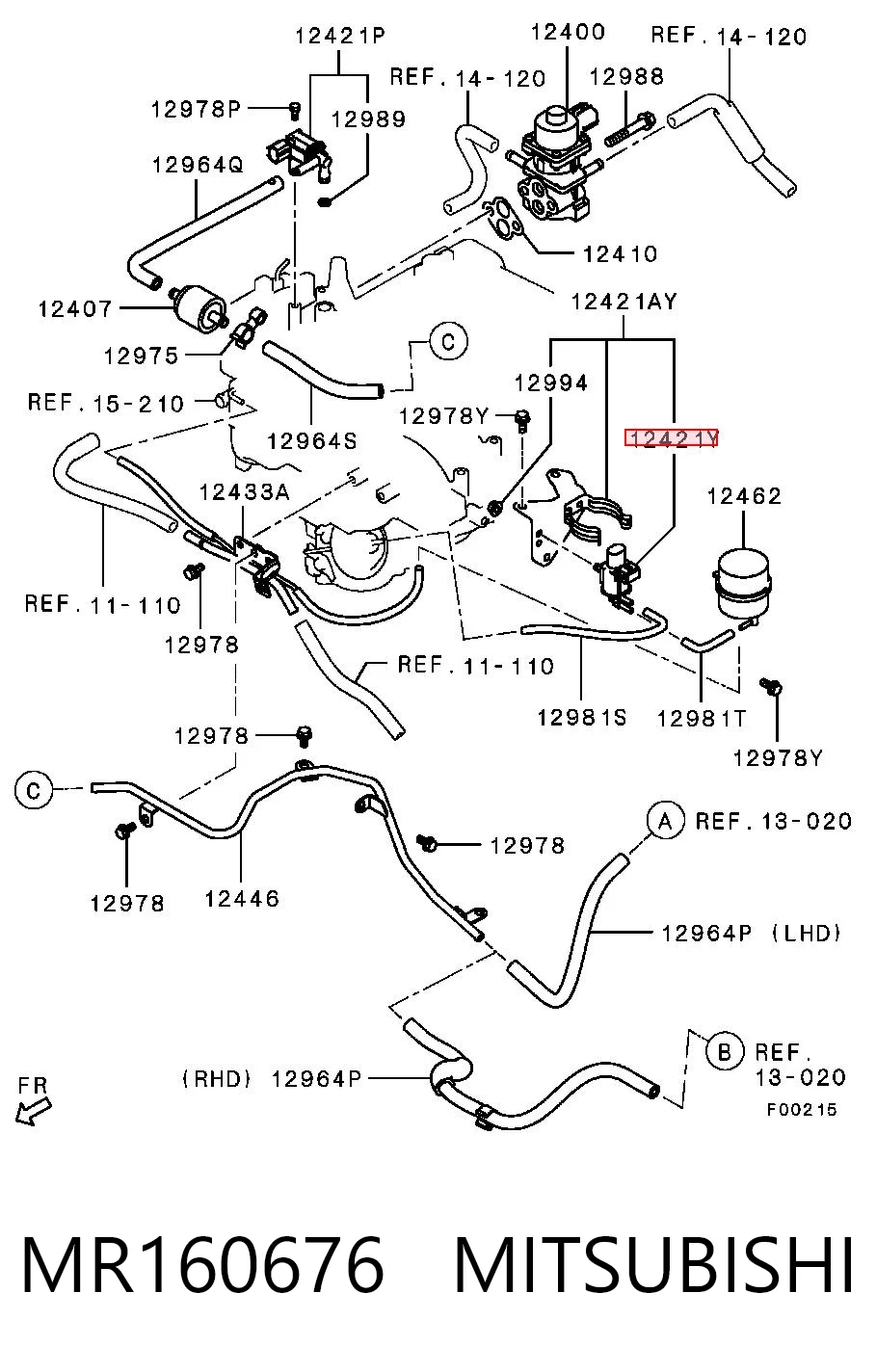 MR160676 Mitsubishi Zawór elektromagnetyczny sterowania klapą powietrza wtórnego