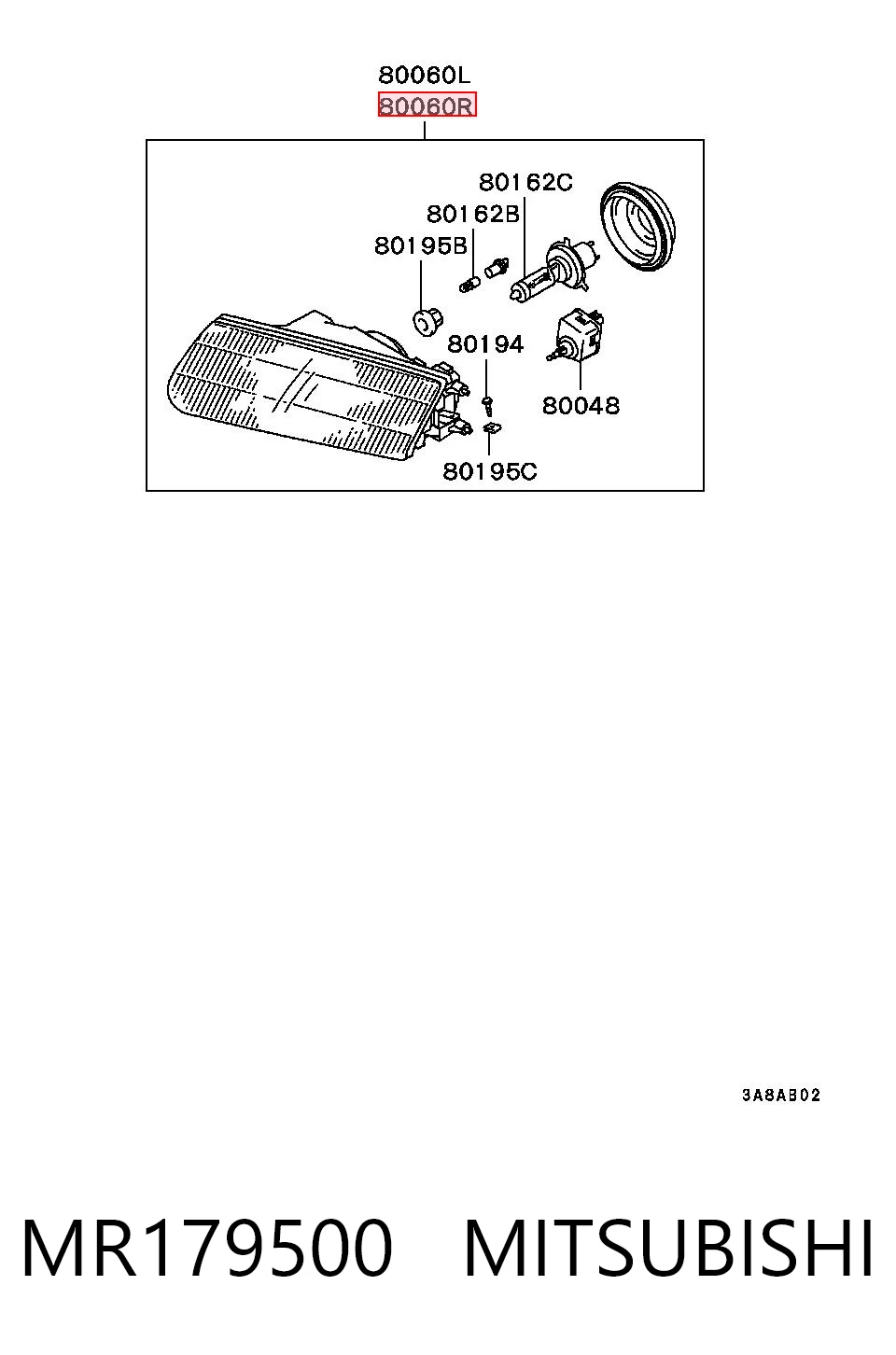 Reflektor prawy Mitsubishi Carisma hatchback (DA) (1995 - 2003) cena, od 71,93 USD