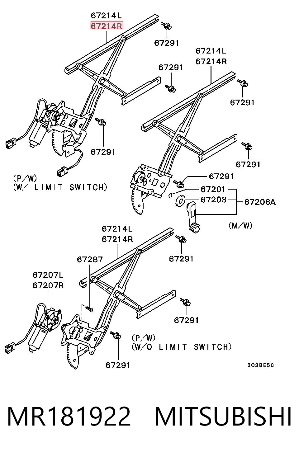 Mechanizm podnoszenia szyby drzwi przednich prawych do Mitsubishi L 200 III K60, K70