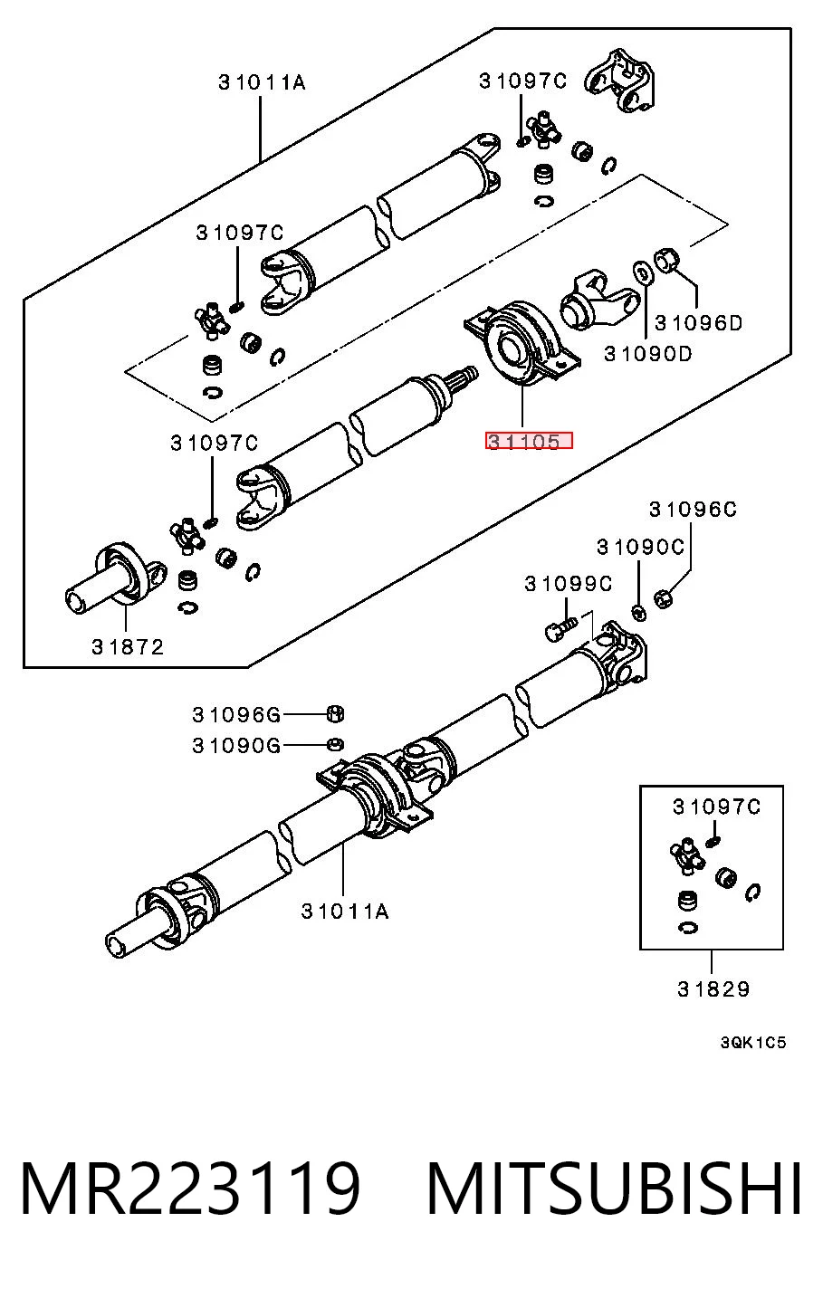 MR223119 Mitsubishi Łożysko podwieszane wału Cardana