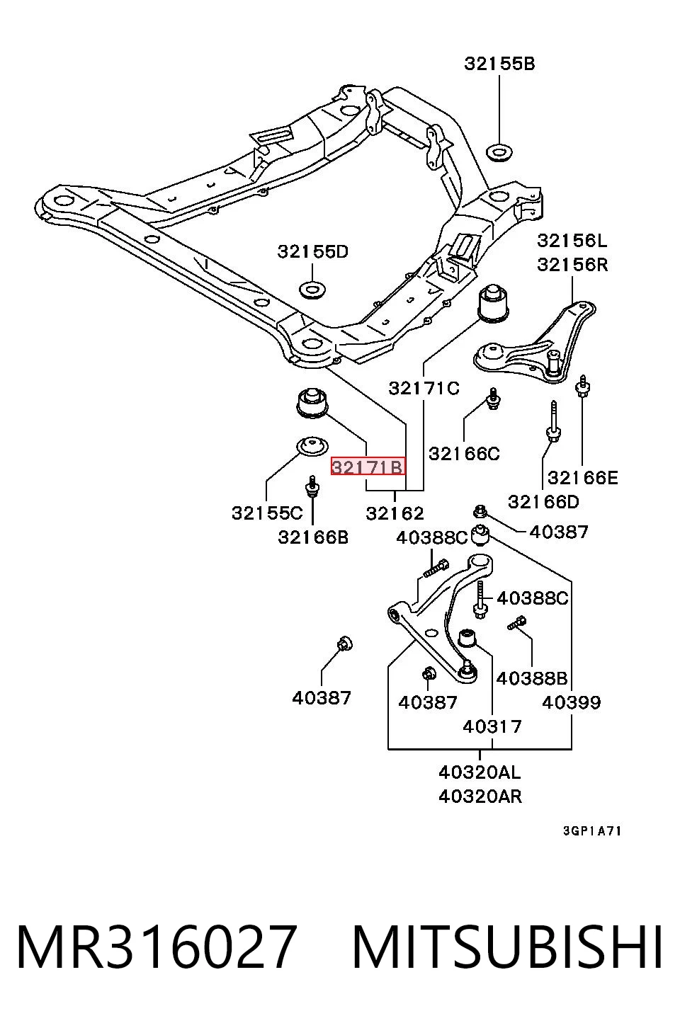 Tuleja (poduszka) przedniej belki  do Mitsubishi Space Wagon N8, N9