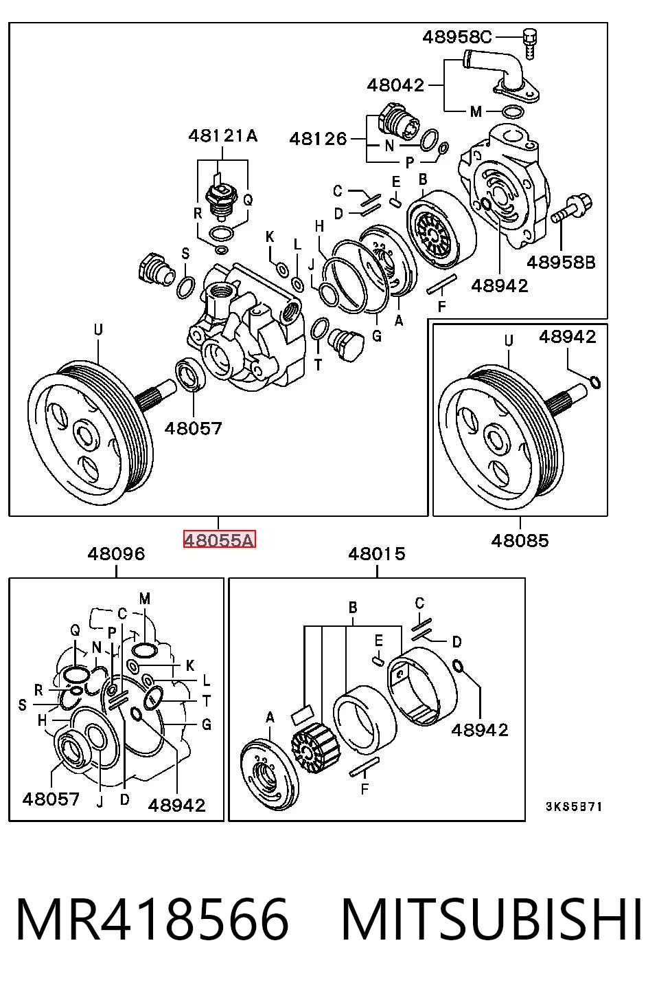 MR418566 Mitsubishi Pompa wspomagania hydraulicznego kierownicy