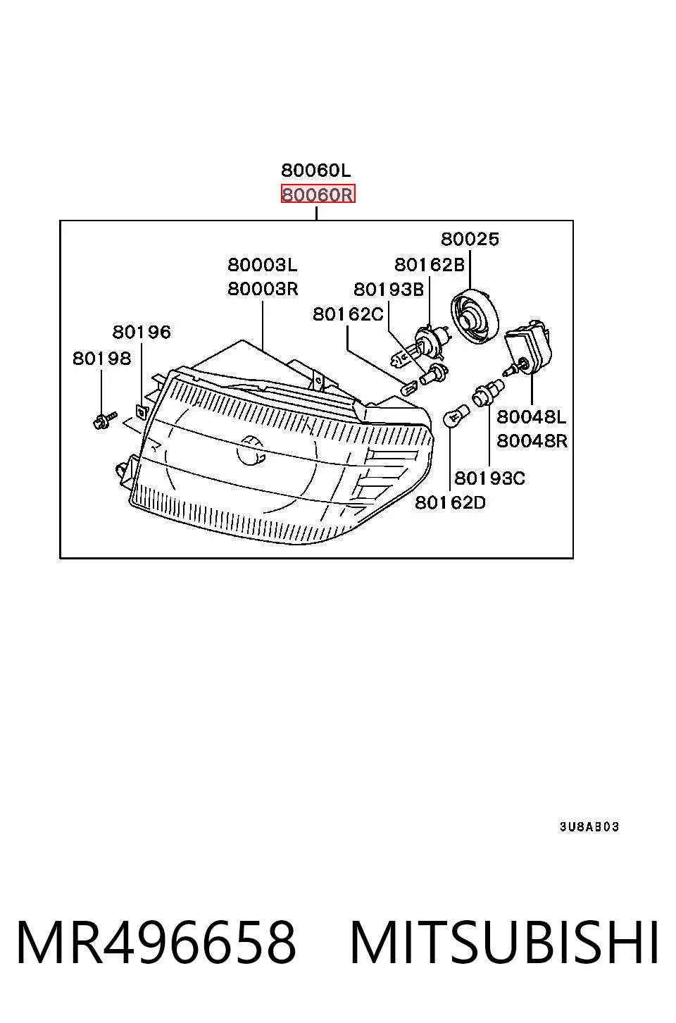 Reflektor prawy do Mitsubishi Pajero PININ H60, H70
