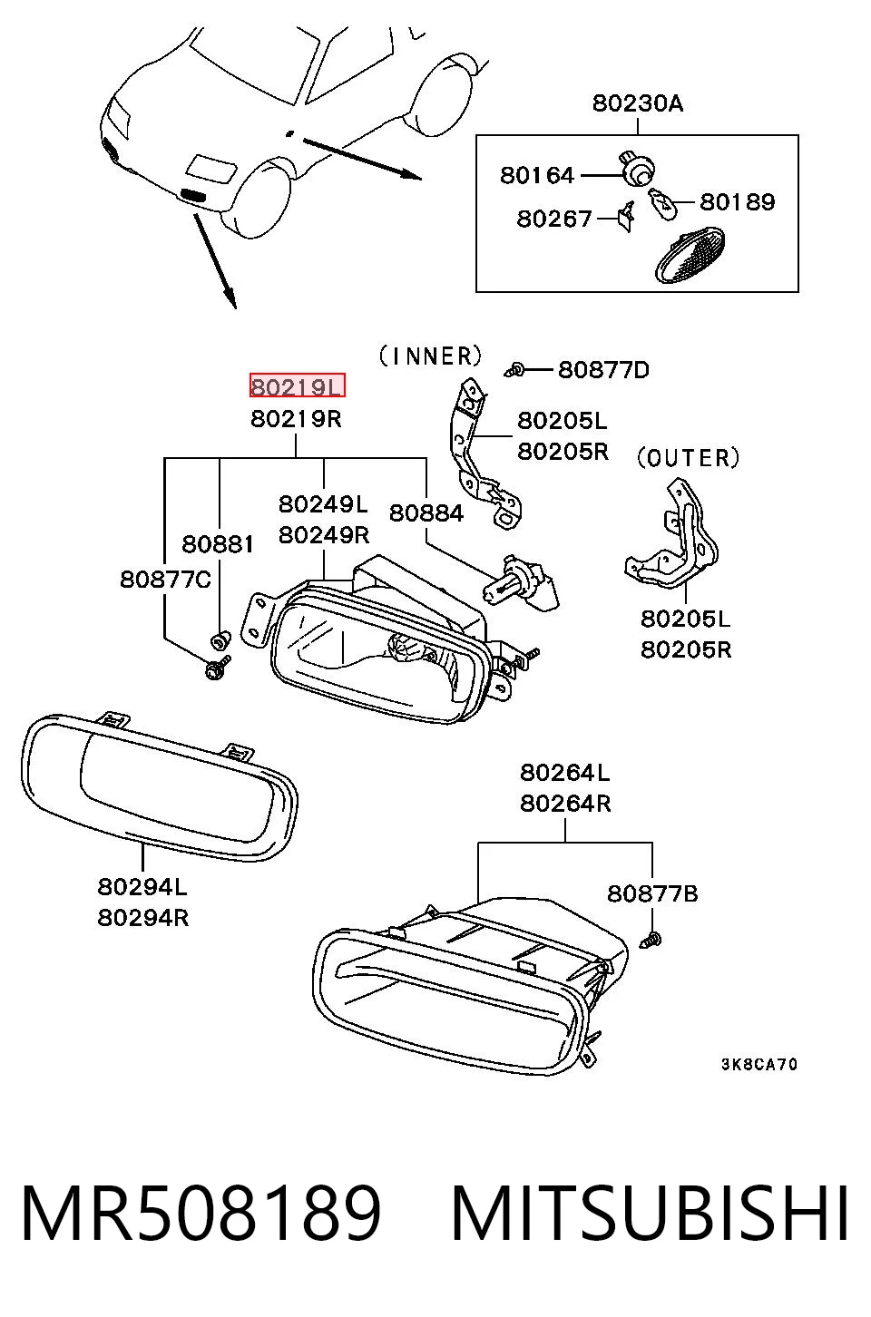 Lampa przeciwmgielna lewa do Mitsubishi Pajero III 