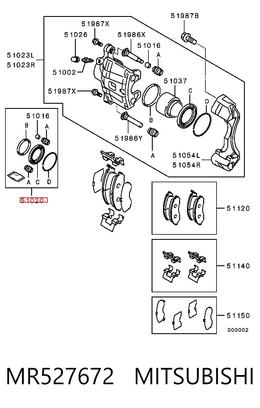 MR527672 Mitsubishi Zestaw naprawczy zacisku hamulcowego przedniego