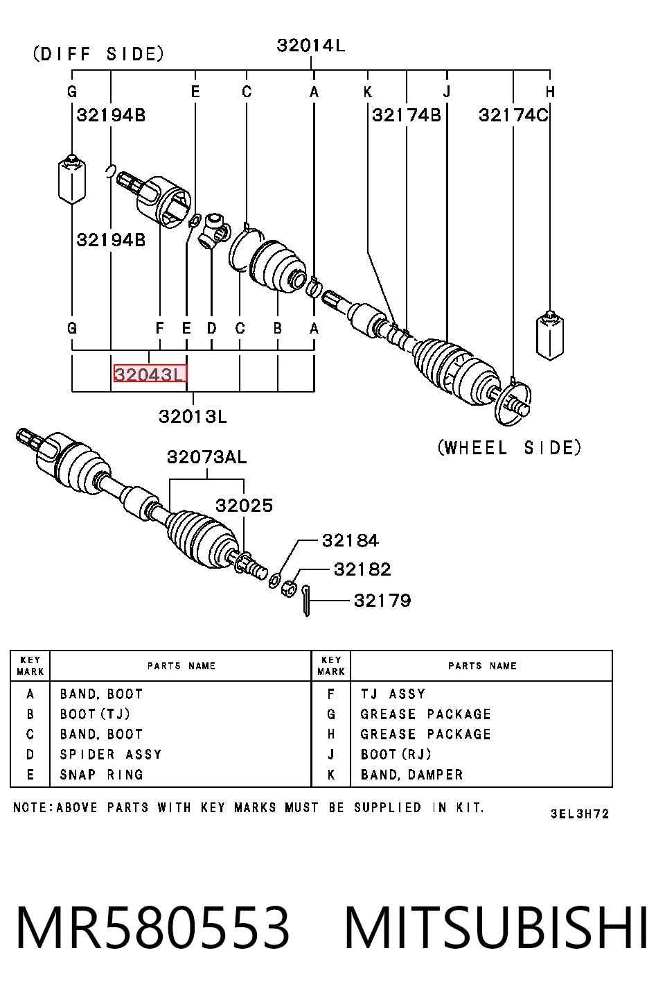 Do koszyka Przegub homokinetyczny przedni zewnętrzny Mitsubishi Lancer VI CJ, CP