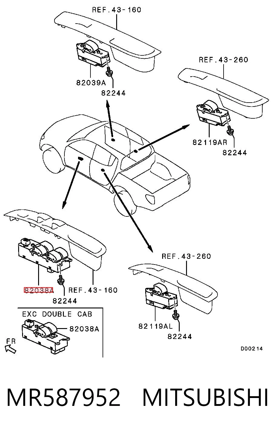 MR587952 Mitsubishi Panel przyciskowy sterowania podnośnikiem szyby przedni lewy
