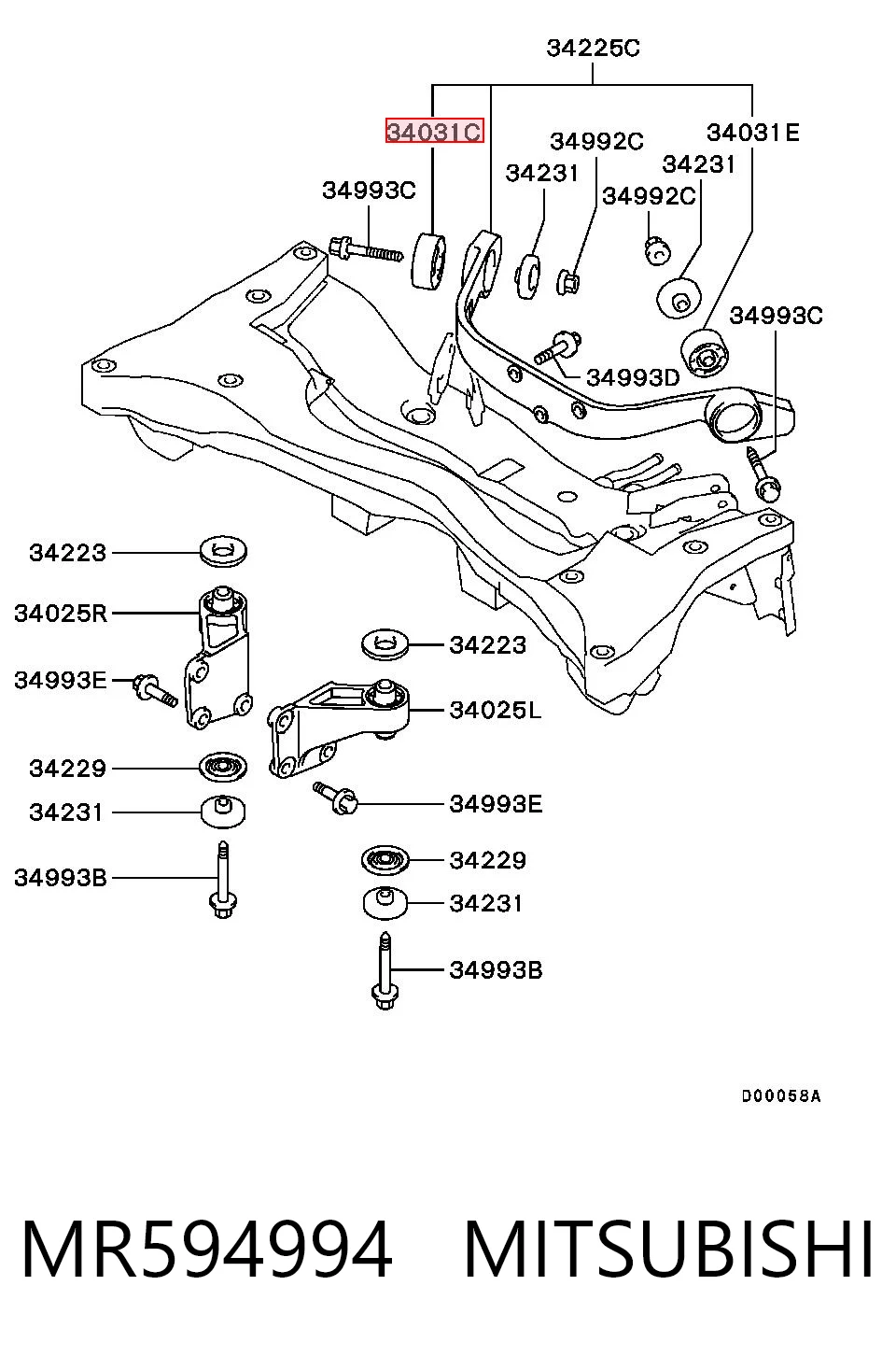 MR594994 Mitsubishi Silentblock trawersu do mocowania tylnego reduktora tylny