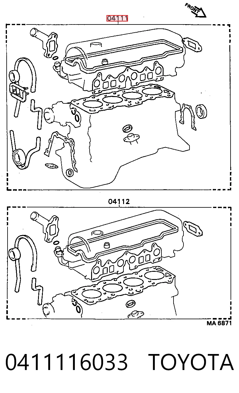 0411116033 Toyota Zestaw uszczelek silnika pełny