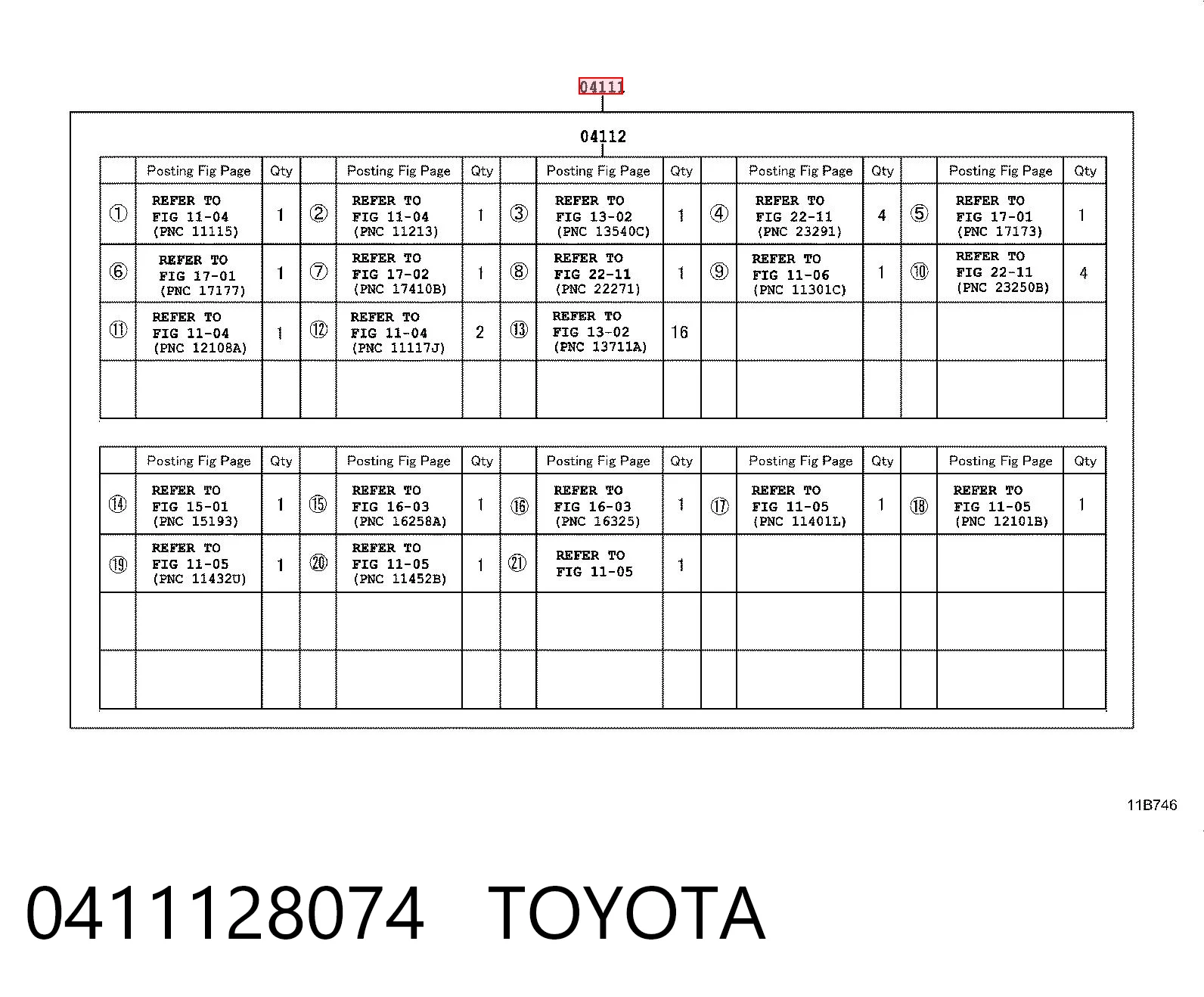0411128074 Toyota Zestaw uszczelek silnika pełny