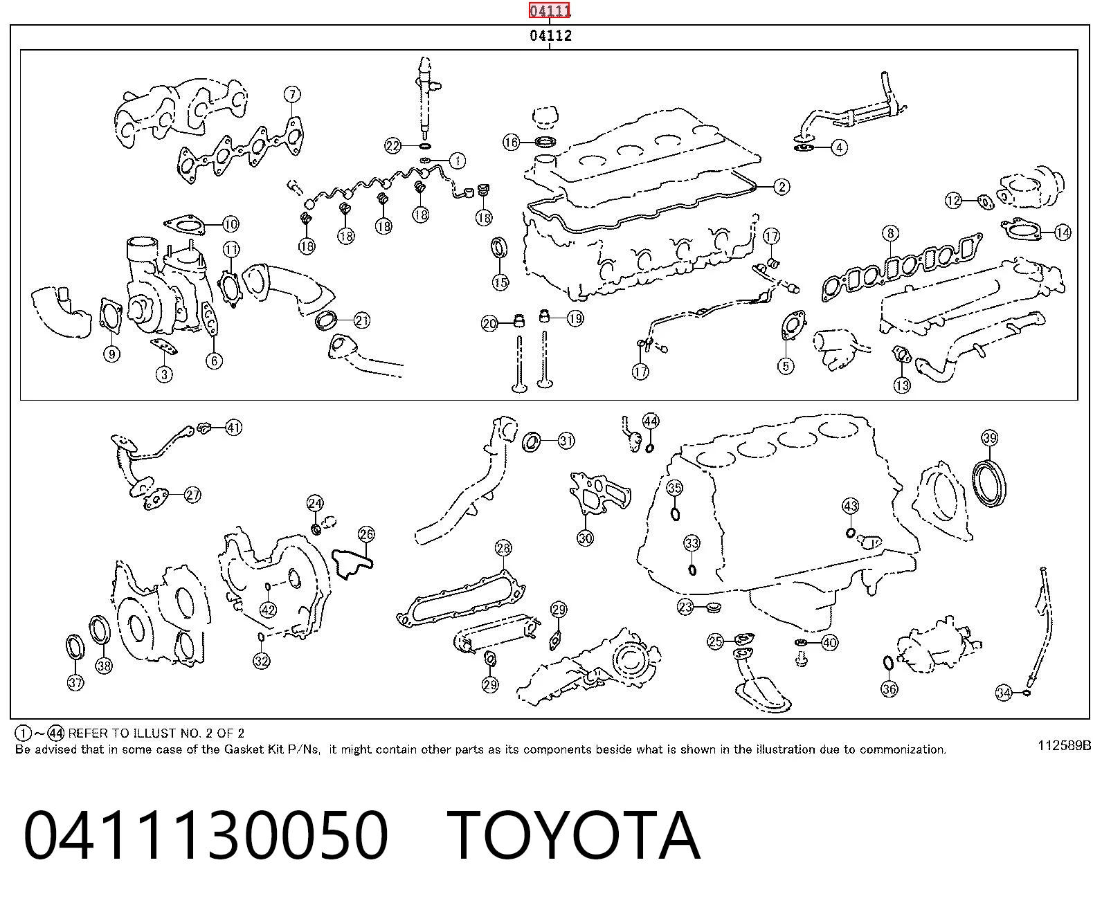 0411130050 Toyota Zestaw uszczelek silnika pełny