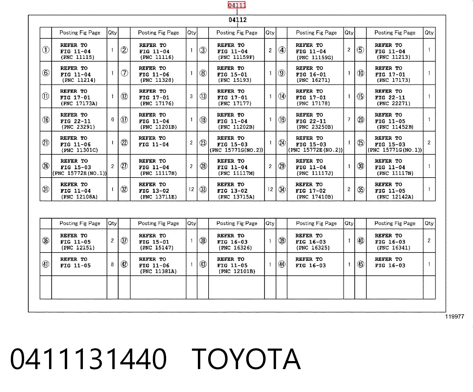 0411131440 Toyota Zestaw uszczelek silnika pełny