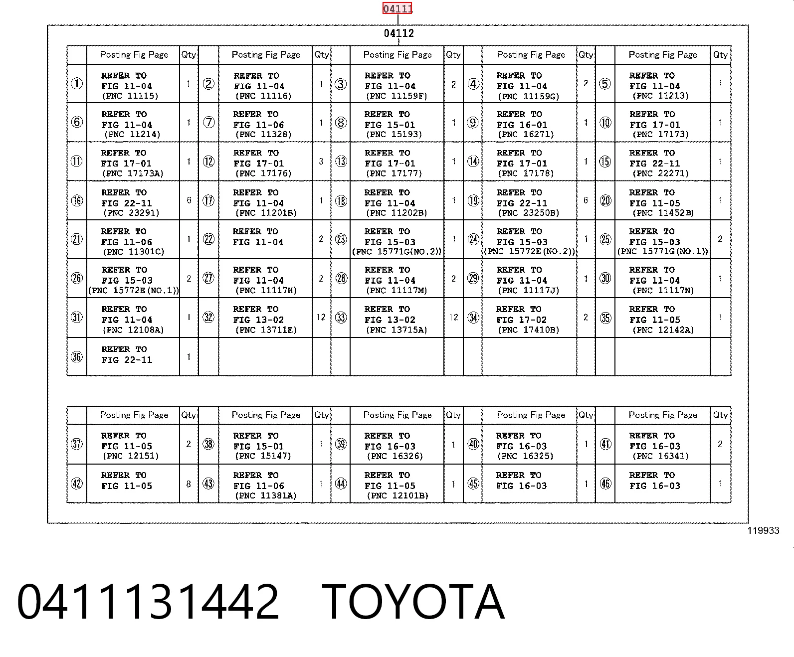 0411131442 Toyota Zestaw uszczelek silnika pełny
