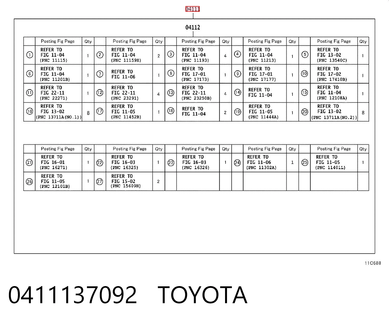 0411137092 Toyota Zestaw uszczelek silnika pełny