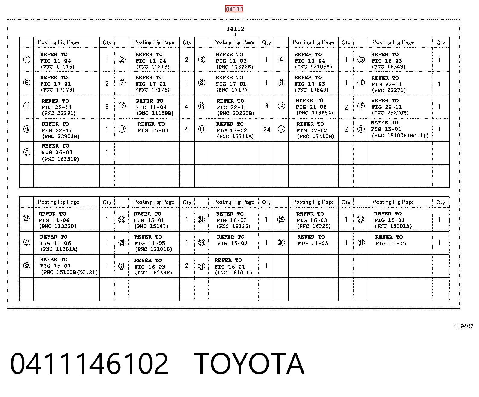 0411146102 Toyota Zestaw uszczelek silnika pełny