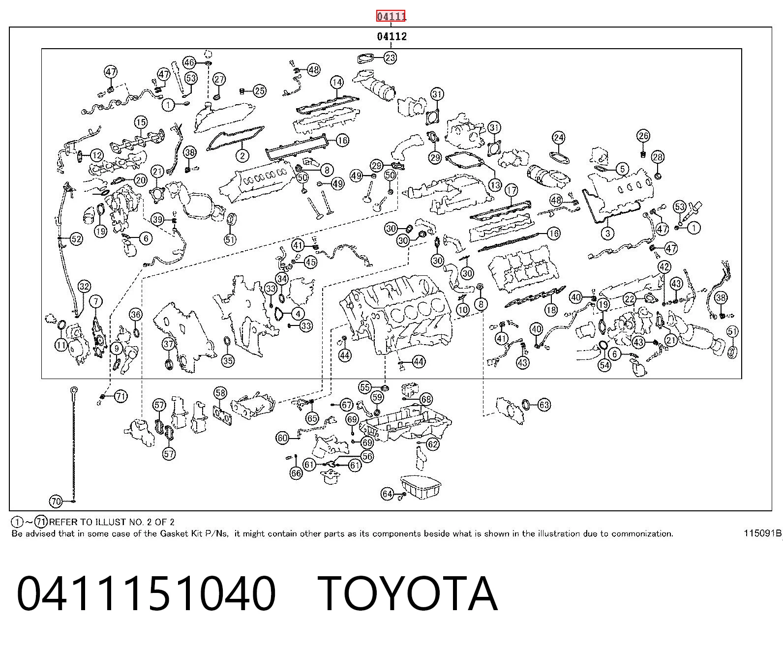 0411151040 Toyota Zestaw uszczelek silnika pełny