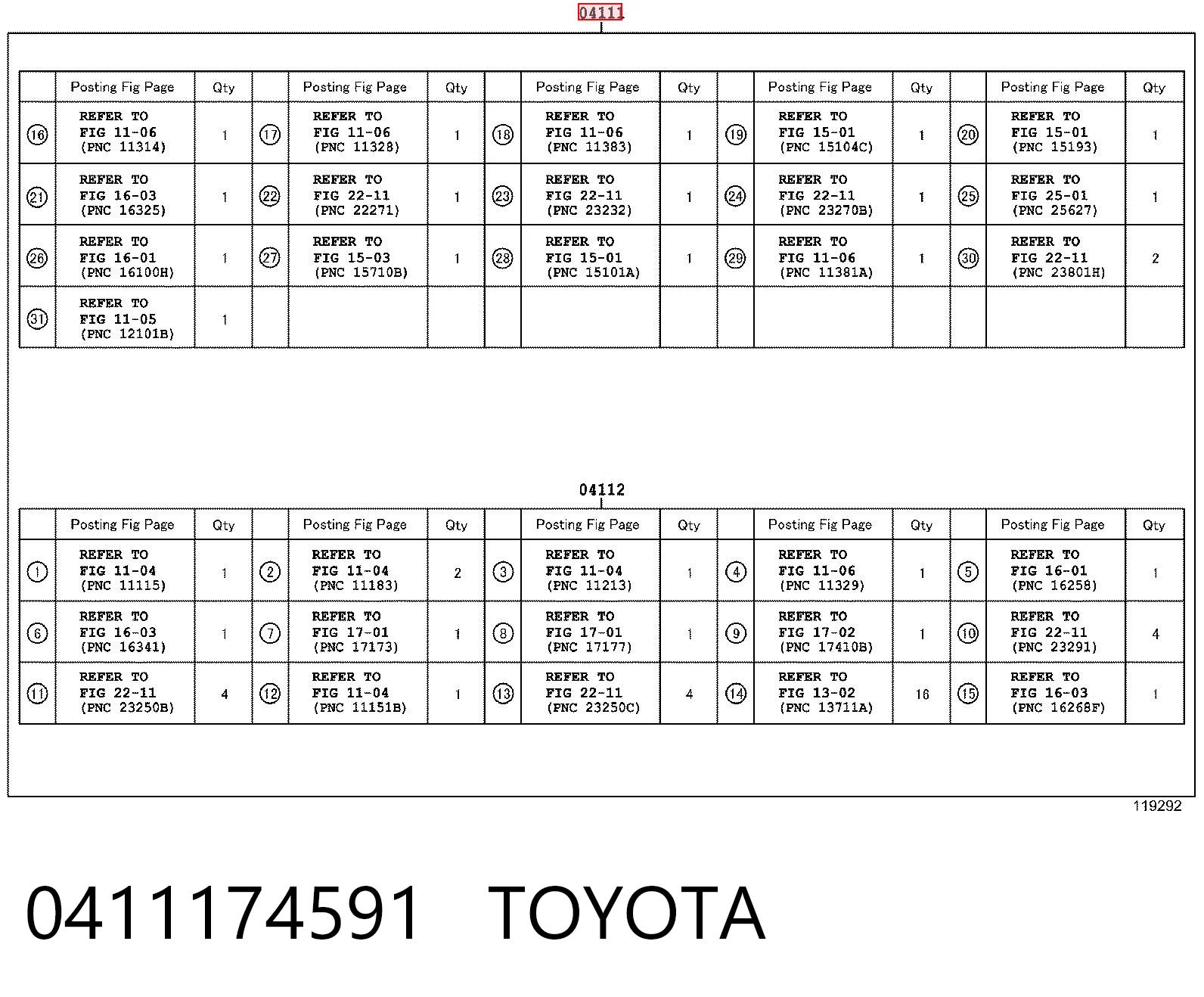 0411174591 Toyota Zestaw uszczelek silnika pełny