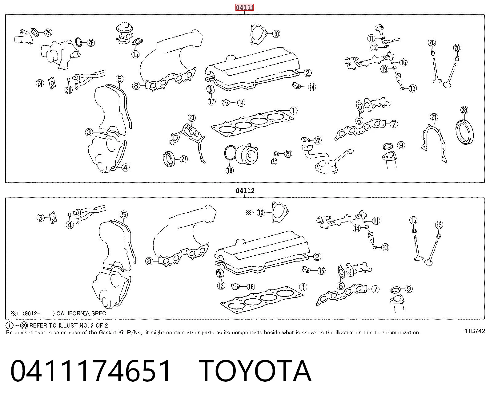 Zestaw uszczelek silnika pełny Toyota Camry IV sedana (V20) (1996 - 2001) cena, od 197,64 USD