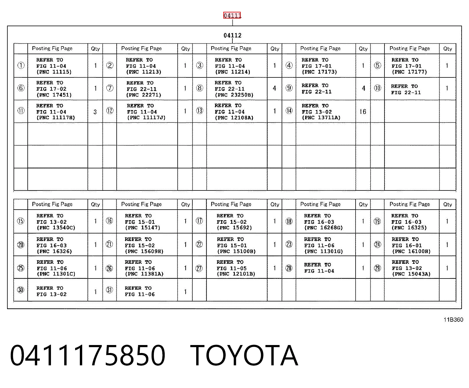 0411175850 Toyota Zestaw uszczelek silnika pełny