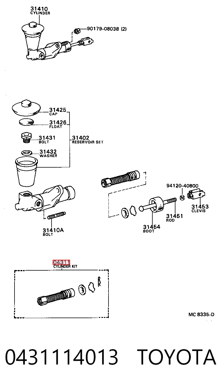 Zestaw naprawczy cylindra głównego sprzęgła Toyota Corolla liftback (E8) (1983 - 1988) cena, od 16,71 USD