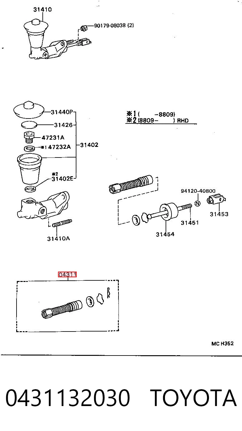 Zestaw naprawczy cylindra głównego sprzęgła Toyota Camry II sedana (V2) (1986 - 1991) cena, od 5,55 USD