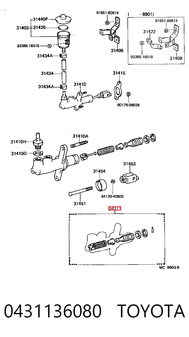 0431136080 Toyota Zestaw naprawczy cylindra głównego sprzęgła