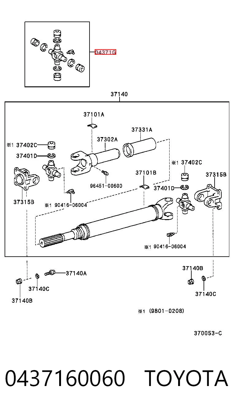 0437160060 Toyota Krzyżak wału Cardana tylnego
