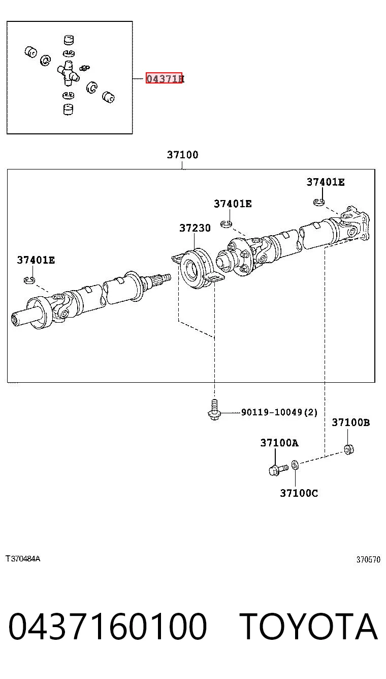 0437160100 Toyota Krzyżak wału Cardana tylnego