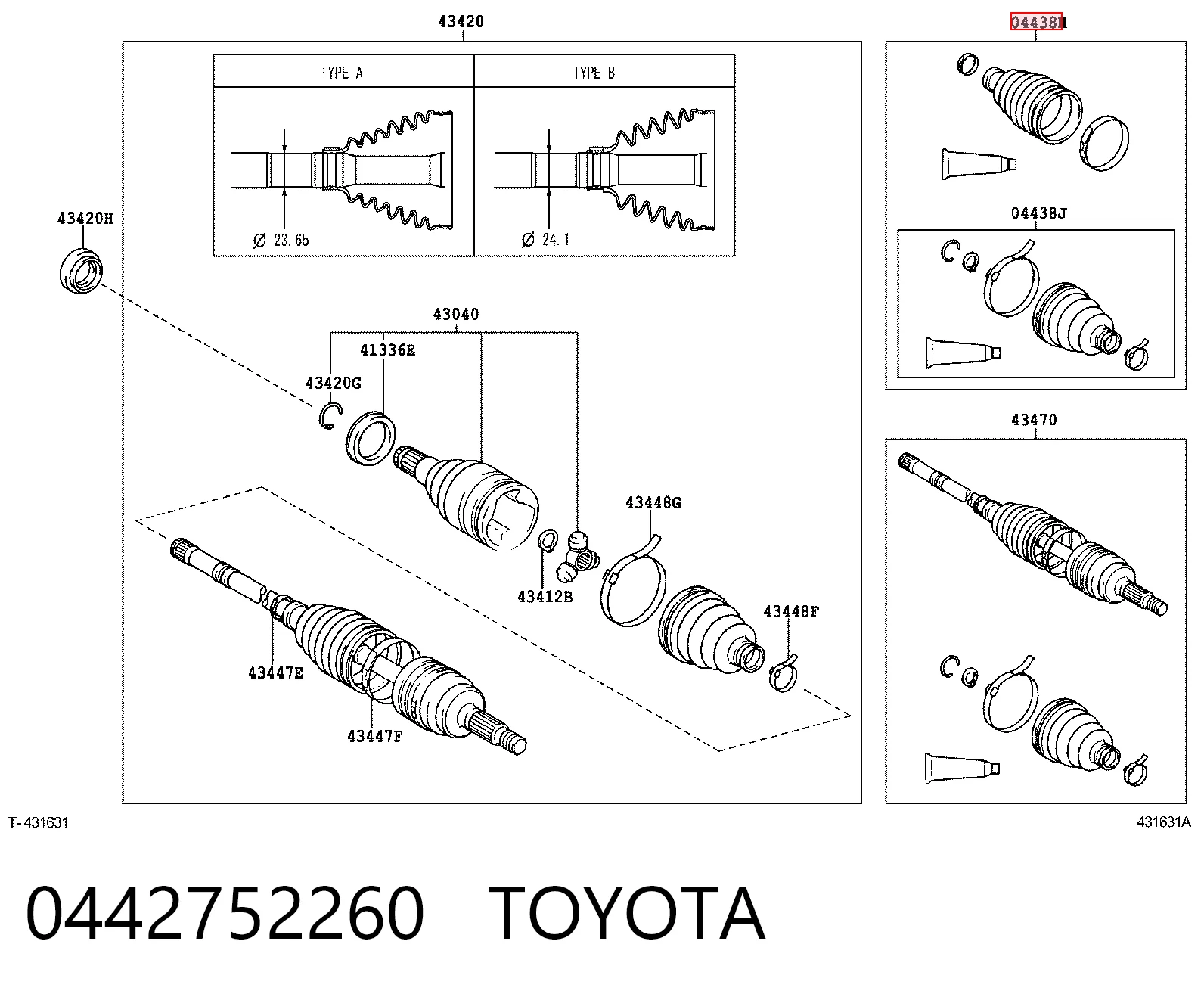 Do koszyka Osłona przegubu homokinetycznego półosi przedniej zewnętrzna Toyota Corolla VERSO R10