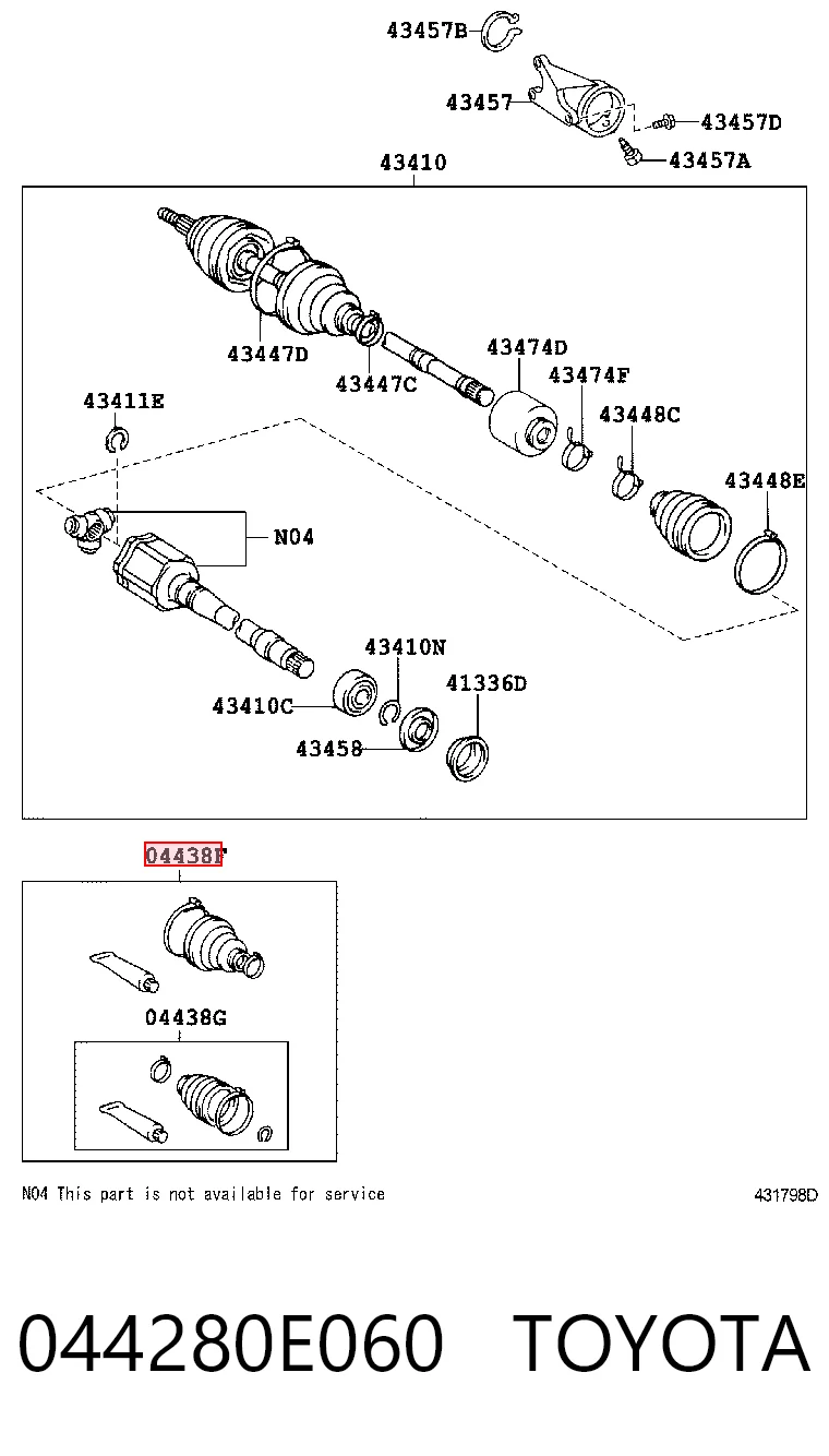 044280E060 Toyota Osłona przegubu homokinetycznego zewnętrzna prawa