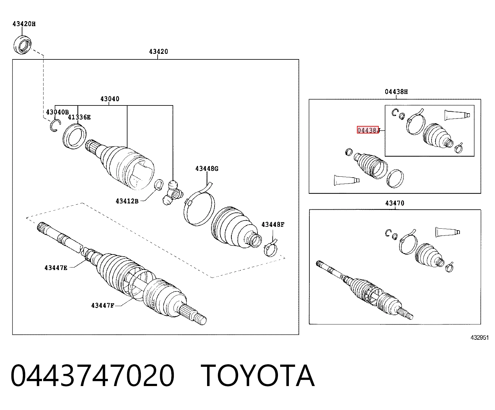 0443747020 Toyota Osłona przegubu homokinetycznego półosi przedniej wewnętrzna