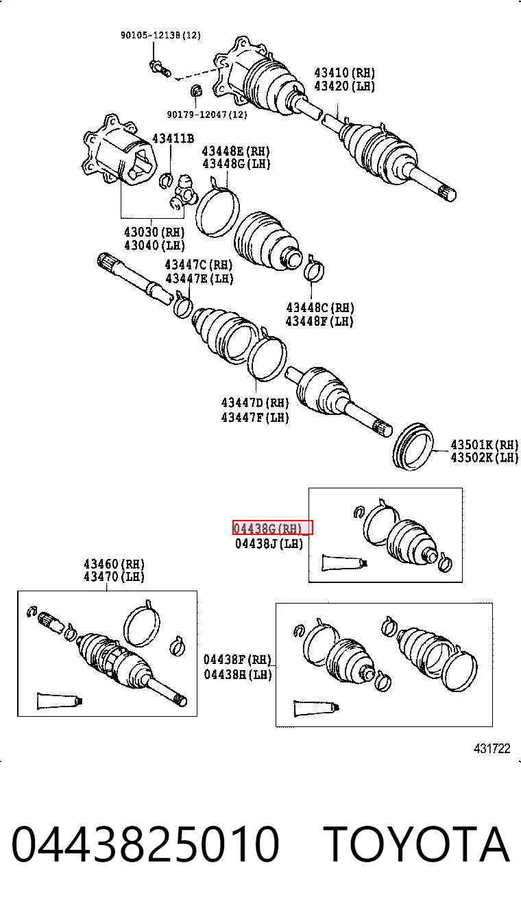 0443825010 Toyota Osłona przegubu homokinetycznego półosi przedniej wewnętrzna