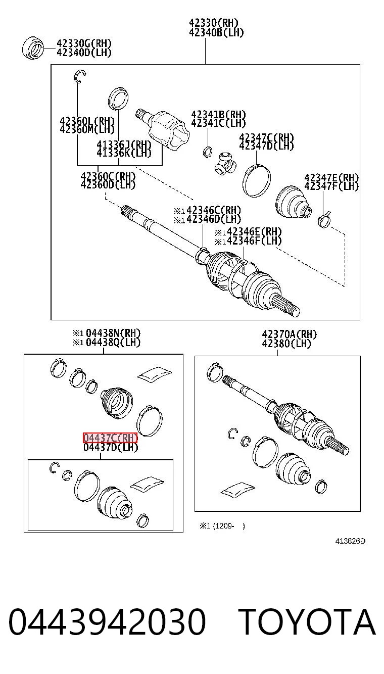 0443942030 Toyota Osłona przegubu homokinetycznego półosi tylnej wewnętrzna