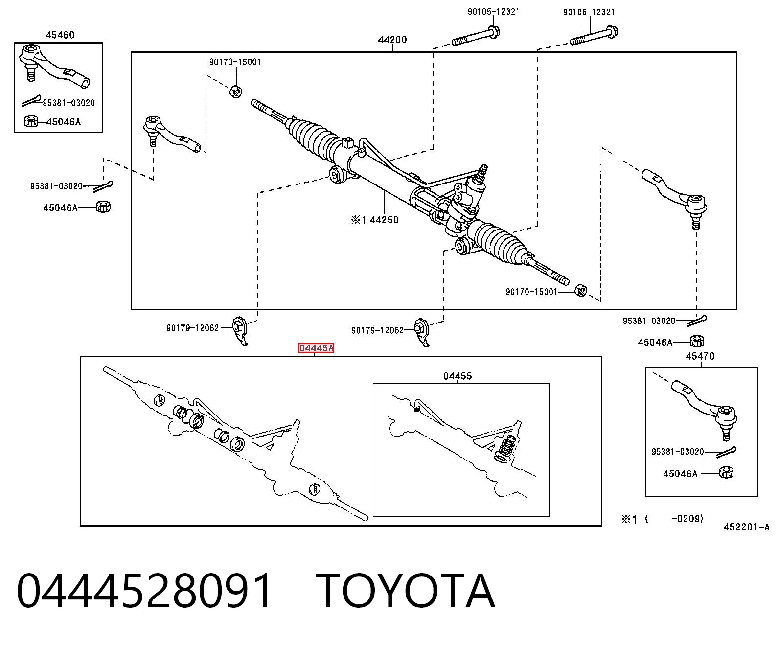 0444528091 Toyota Zestaw naprawczy maglownicy (mechanizmu) (zestaw uszczelniaczy)