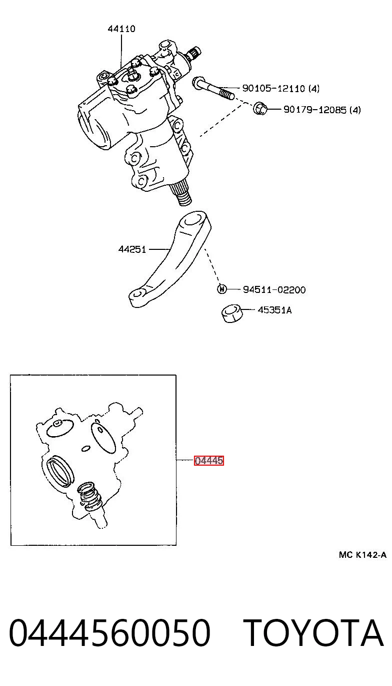 0444560050 Toyota Uszczelniacz mechanizmu kierowniczego, zestaw naprawczy