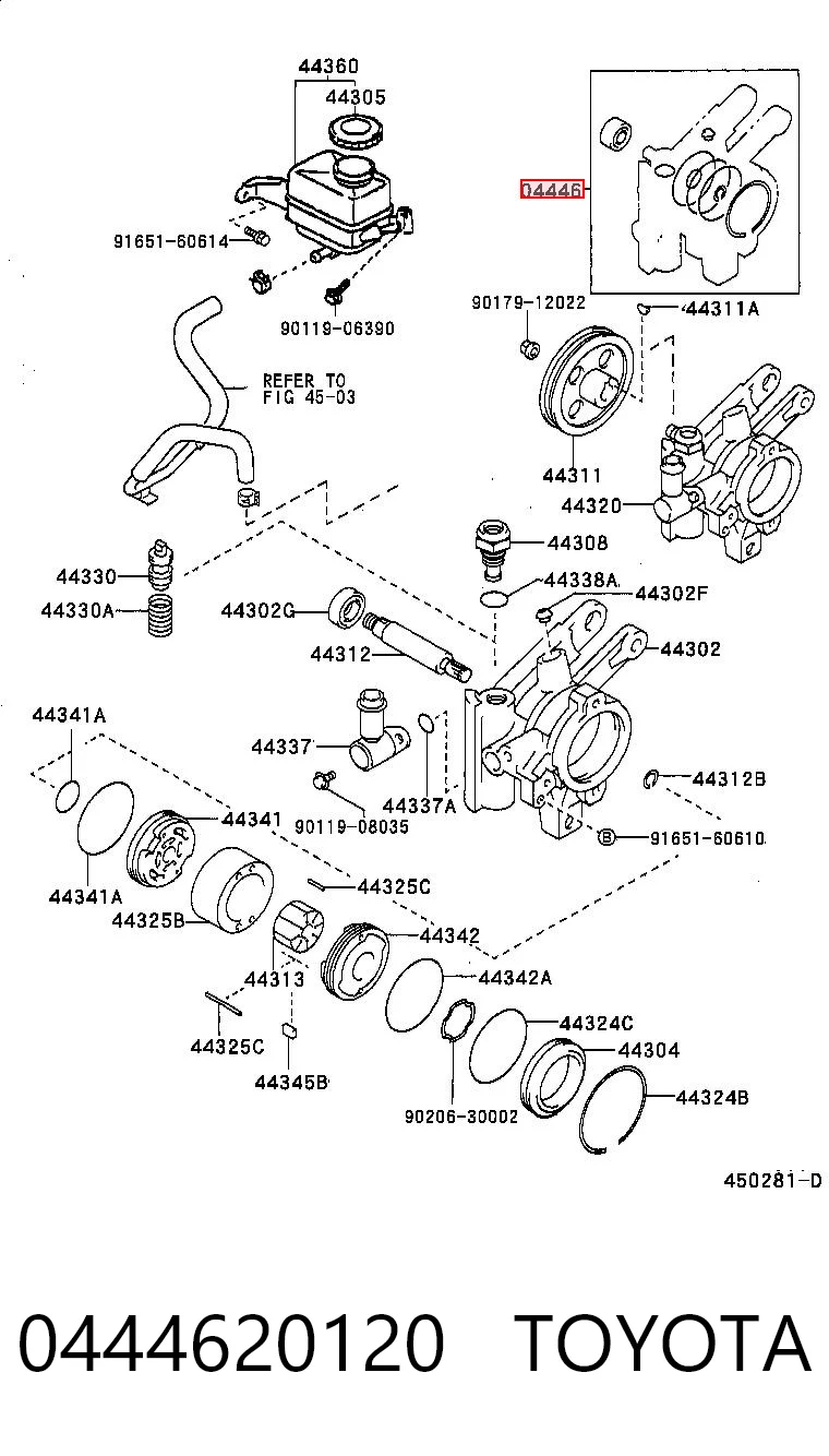 0444620120 Toyota Zestaw naprawczy pompy wspomagania hydraulicznego