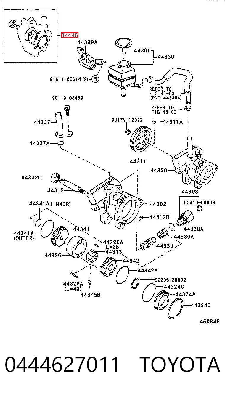 0444627011 Toyota Zestaw naprawczy pompy wspomagania hydraulicznego