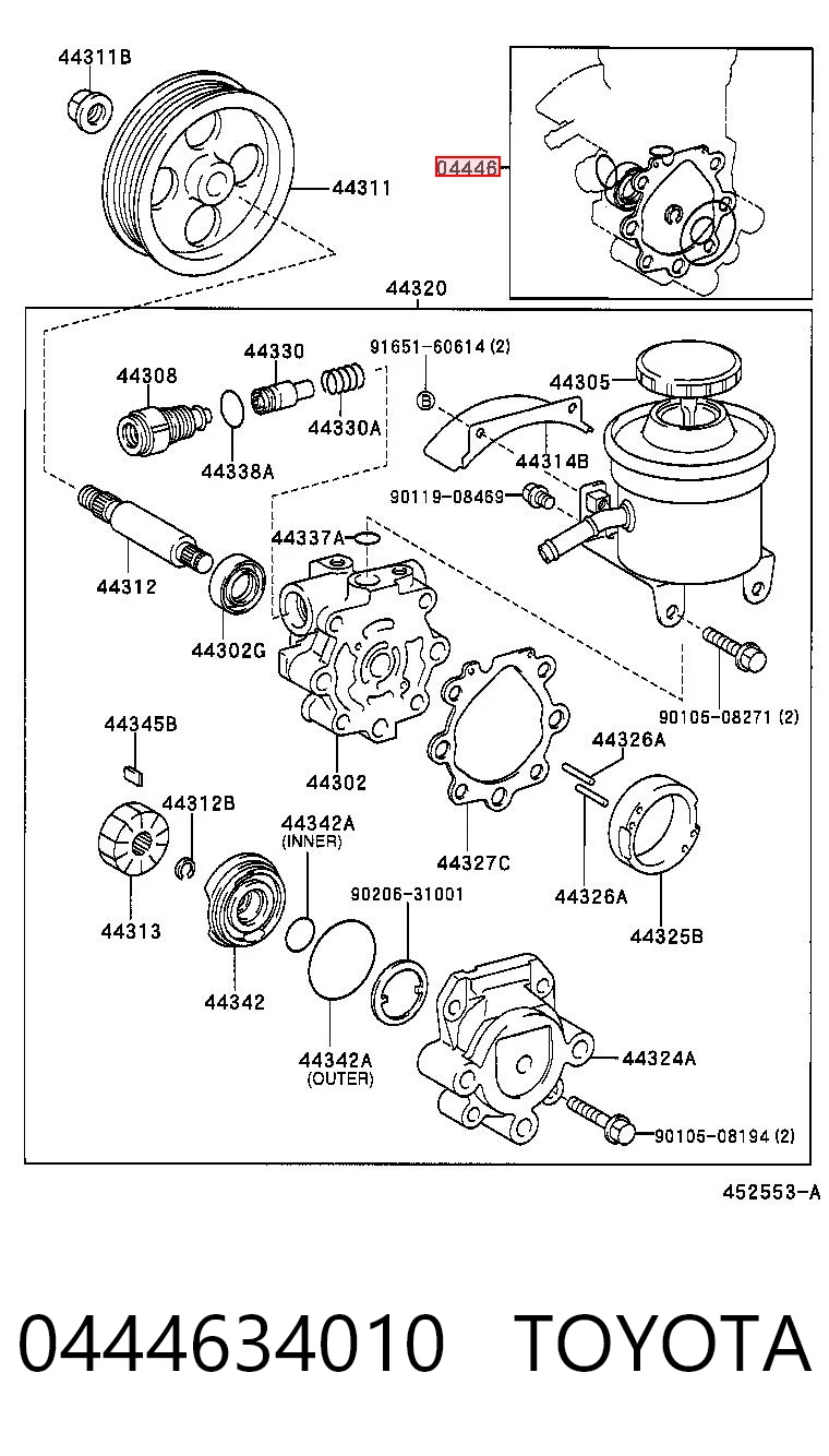 0444634010 Toyota Zestaw naprawczy pompy wspomagania hydraulicznego